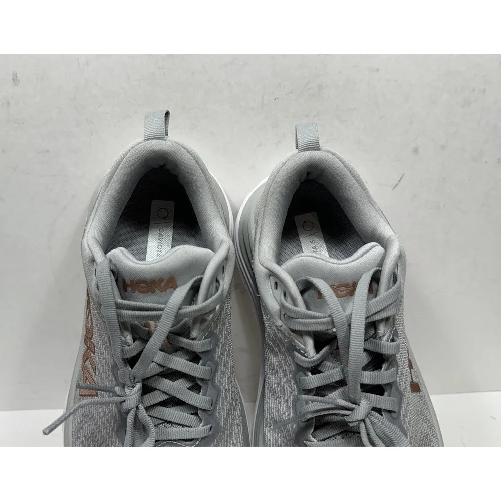 Hoka One One Women's Light Gray with Rose Gold Logo Running Shoes